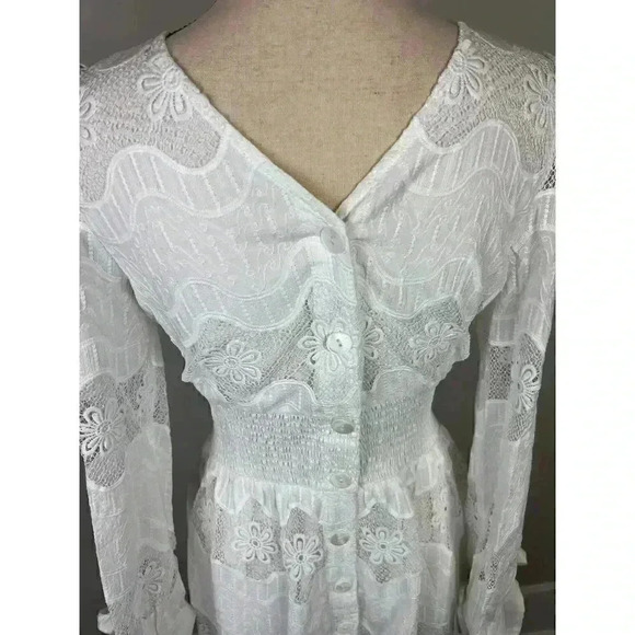 Burryco Midi Dress White Lace Bow Detail Coquette Sheer Women's Sz Small NWT - Picture 9 of 14